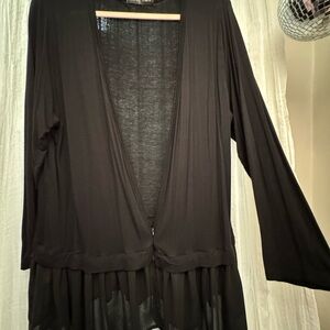 Black Sheer Ruffled Open Cardigan